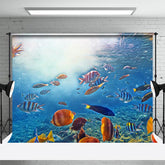 Aperturee - Summer Colorful Fish Backdrop + Ocean Coral Floor Mat